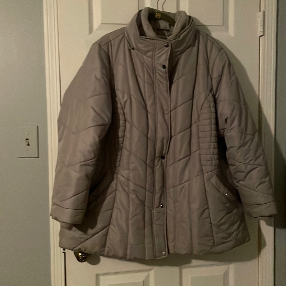 Susan graver coat grey size 2x warm w/rem faux fur adjustable hoo…